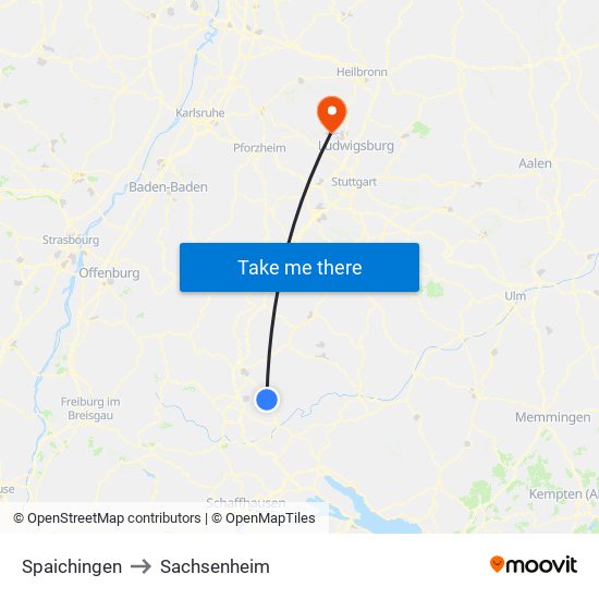 Spaichingen to Sachsenheim map