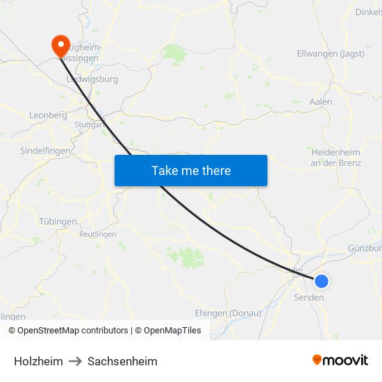 Holzheim to Sachsenheim map