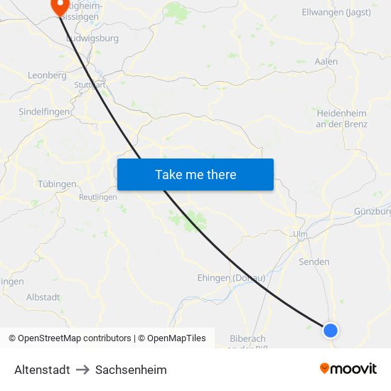 Altenstadt to Sachsenheim map