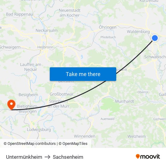 Untermünkheim to Sachsenheim map
