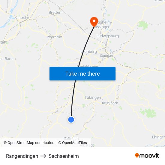 Rangendingen to Sachsenheim map