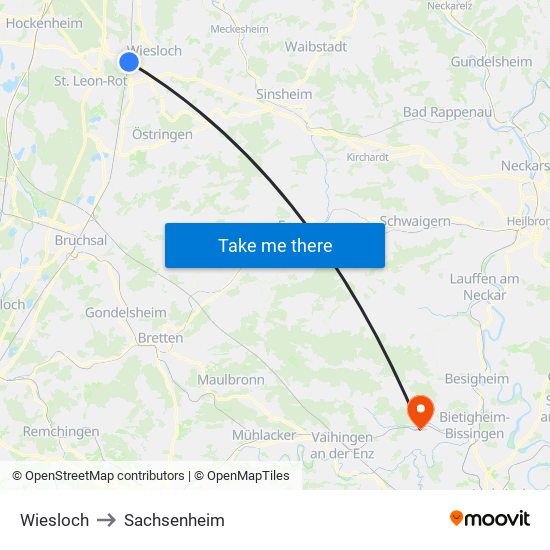 Wiesloch to Sachsenheim map