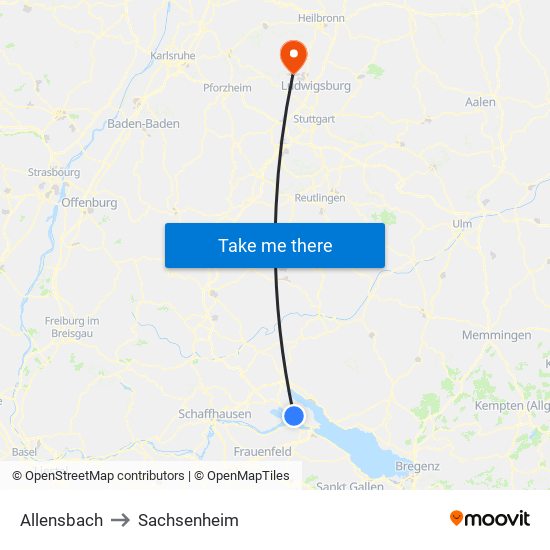 Allensbach to Sachsenheim map