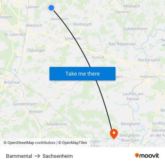 Bammental to Sachsenheim map