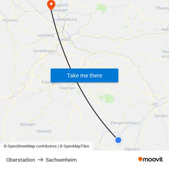 Oberstadion to Sachsenheim map