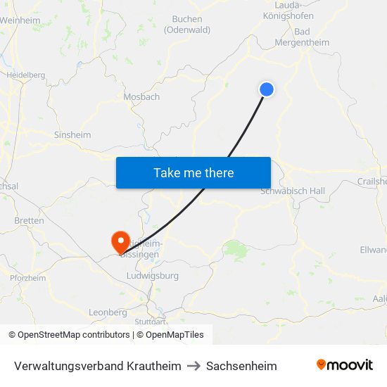 Verwaltungsverband Krautheim to Sachsenheim map