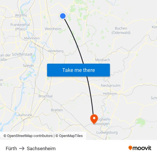 Fürth to Sachsenheim map