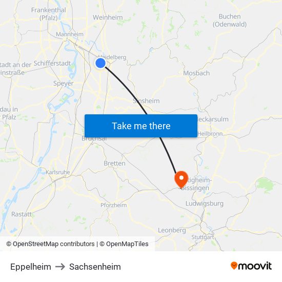 Eppelheim to Sachsenheim map