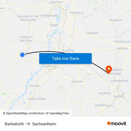 Barbelroth to Sachsenheim map