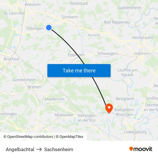 Angelbachtal to Sachsenheim map