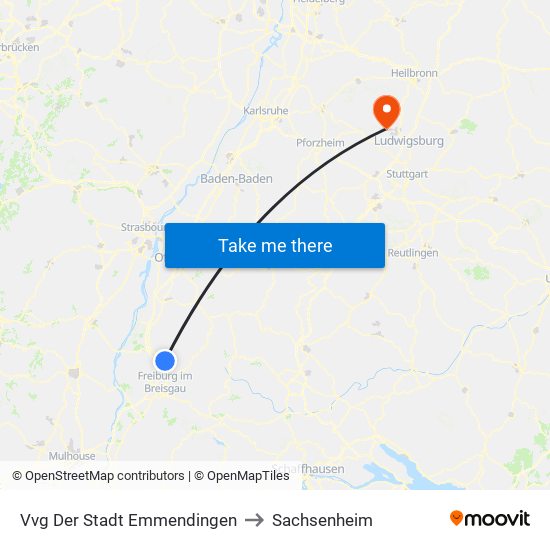 Vvg Der Stadt Emmendingen to Sachsenheim map