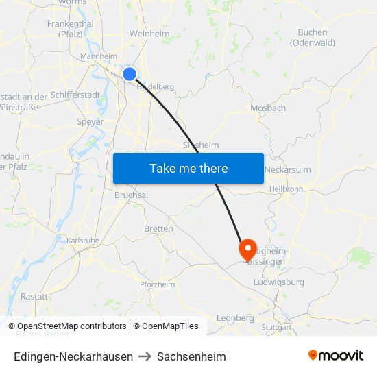 Edingen-Neckarhausen to Sachsenheim map