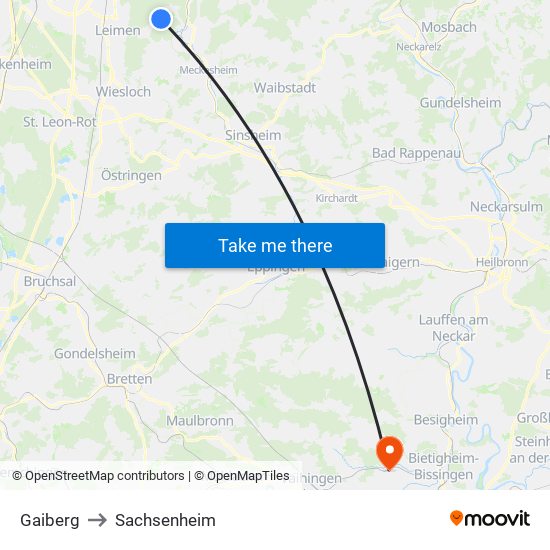 Gaiberg to Sachsenheim map