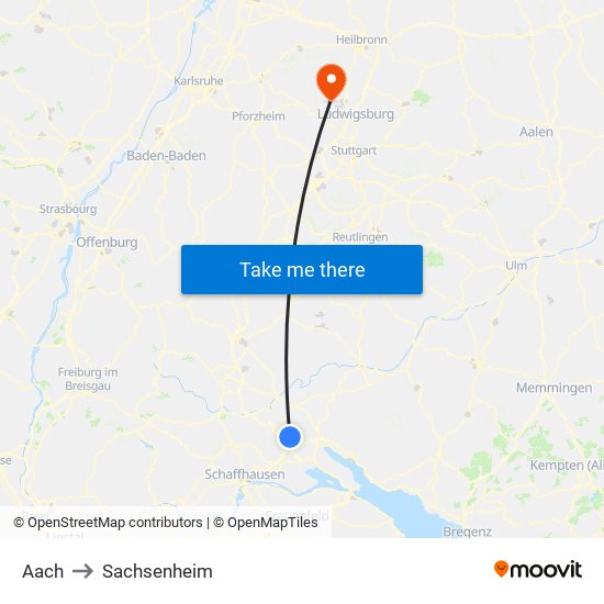 Aach to Sachsenheim map