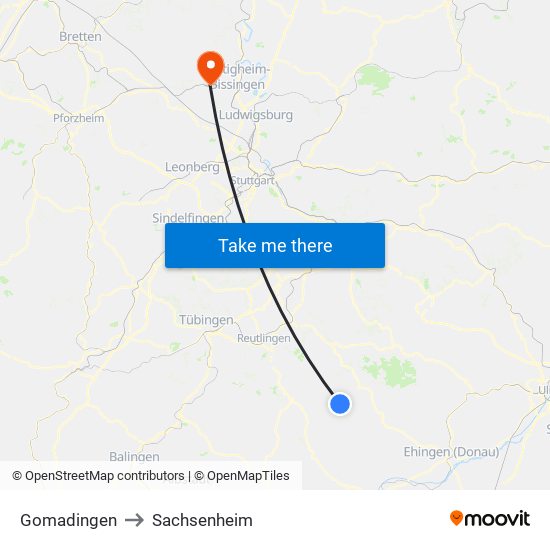 Gomadingen to Sachsenheim map