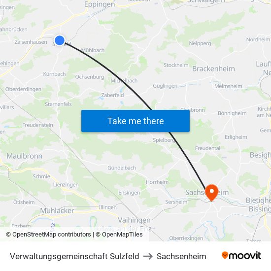 Verwaltungsgemeinschaft Sulzfeld to Sachsenheim map