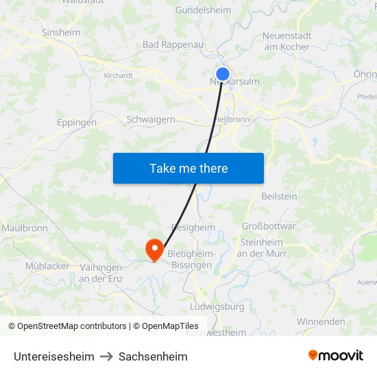 Untereisesheim to Sachsenheim map
