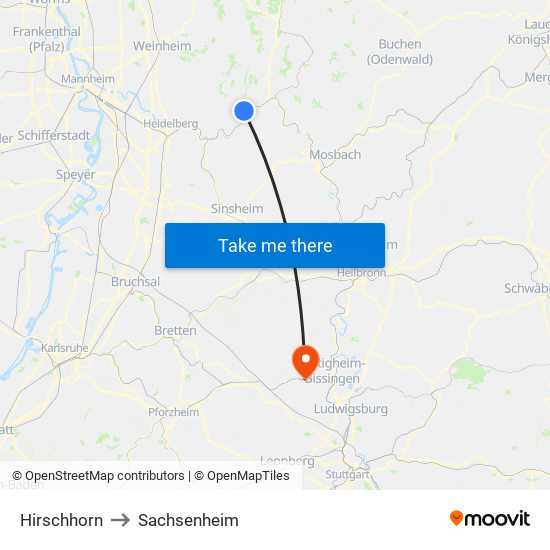 Hirschhorn to Sachsenheim map