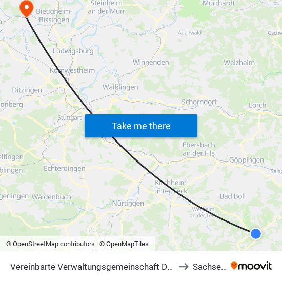 Vereinbarte Verwaltungsgemeinschaft Der Gemeinde Deggingen to Sachsenheim map