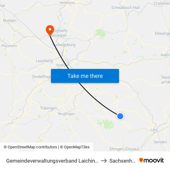 Gemeindeverwaltungsverband Laichinger Alb to Sachsenheim map