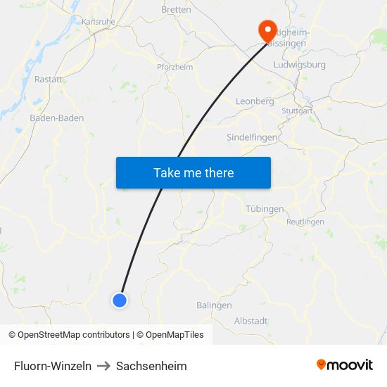 Fluorn-Winzeln to Sachsenheim map