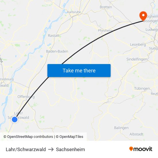 Lahr/Schwarzwald to Sachsenheim map
