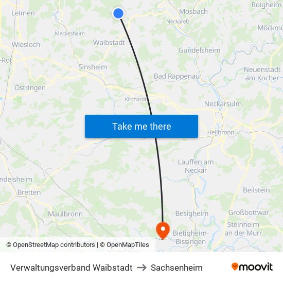 Verwaltungsverband Waibstadt to Sachsenheim map