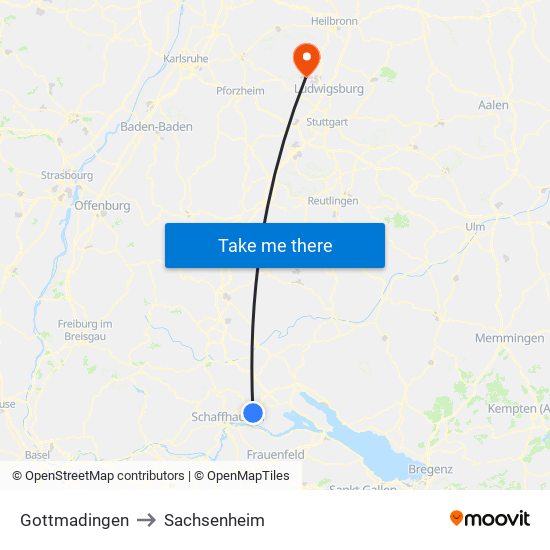 Gottmadingen to Sachsenheim map