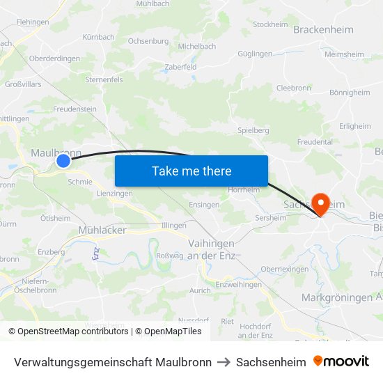 Verwaltungsgemeinschaft Maulbronn to Sachsenheim map