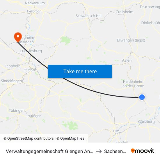 Verwaltungsgemeinschaft Giengen An Der Brenz to Sachsenheim map