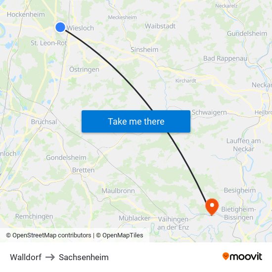 Walldorf to Sachsenheim map