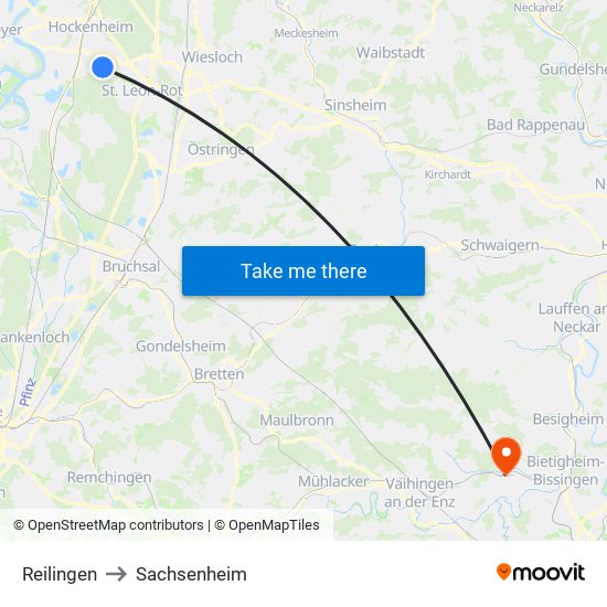 Reilingen to Sachsenheim map