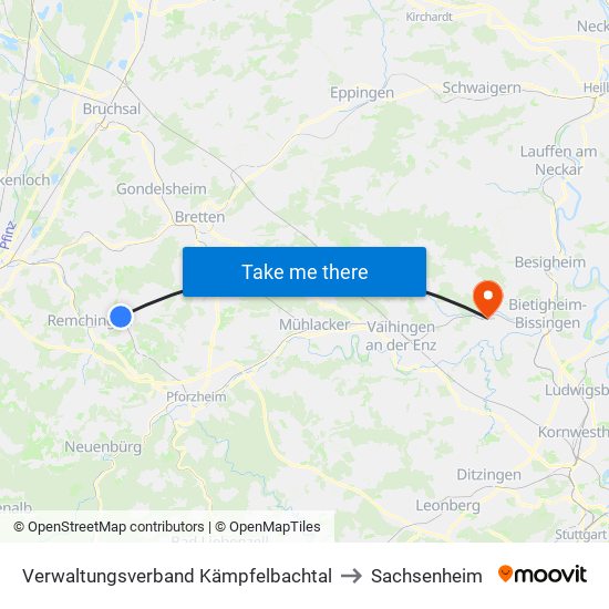 Verwaltungsverband Kämpfelbachtal to Sachsenheim map