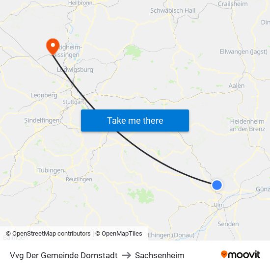 Vvg Der Gemeinde Dornstadt to Sachsenheim map