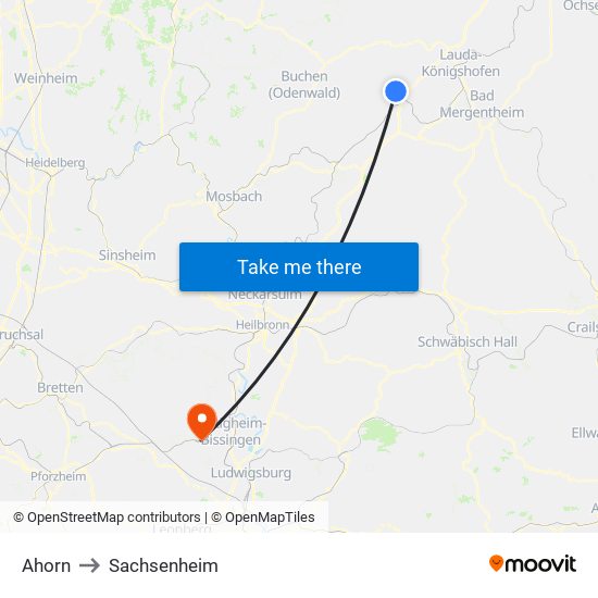 Ahorn to Sachsenheim map