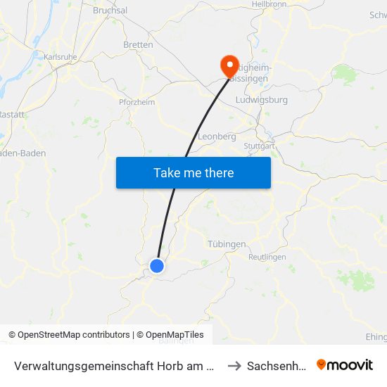 Verwaltungsgemeinschaft Horb am Neckar to Sachsenheim map