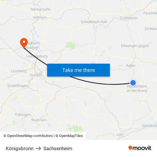 Königsbronn to Sachsenheim map