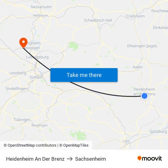 Heidenheim An Der Brenz to Sachsenheim map