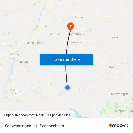 Schwenningen to Sachsenheim map