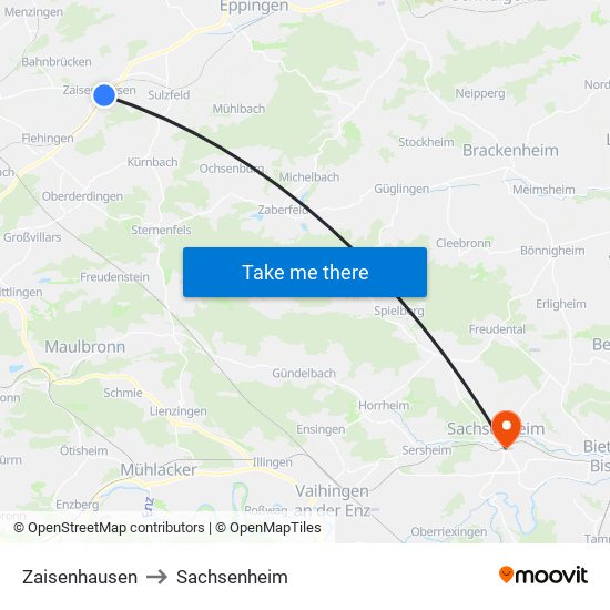 Zaisenhausen to Sachsenheim map