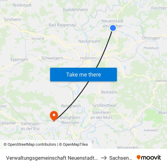 Verwaltungsgemeinschaft Neuenstadt am Kocher to Sachsenheim map