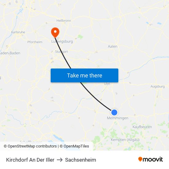 Kirchdorf An Der Iller to Sachsenheim map