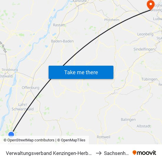 Verwaltungsverband Kenzingen-Herbolzheim to Sachsenheim map