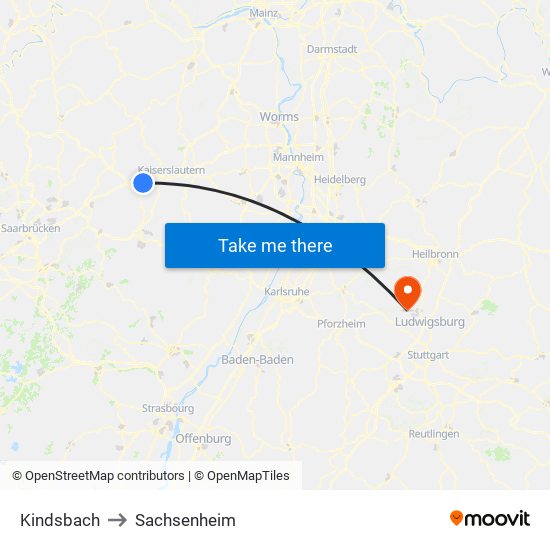 Kindsbach to Sachsenheim map