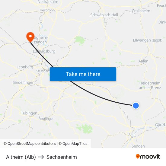 Altheim (Alb) to Sachsenheim map