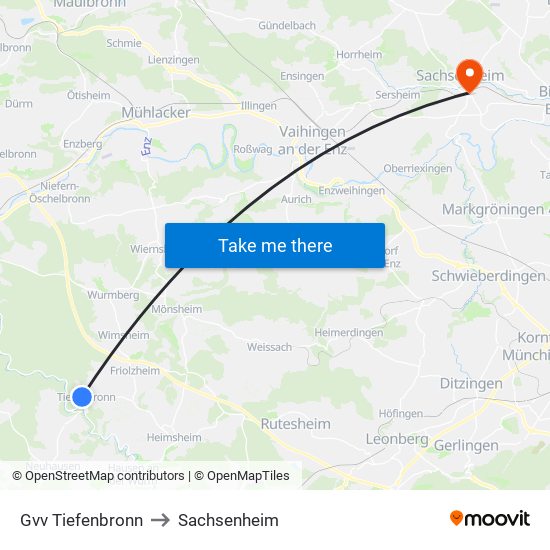 Gvv Tiefenbronn to Sachsenheim map