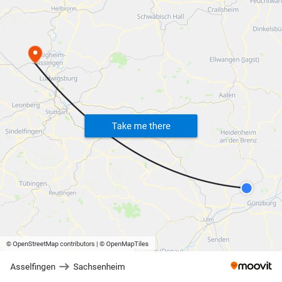 Asselfingen to Sachsenheim map