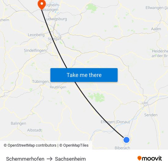 Schemmerhofen to Sachsenheim map