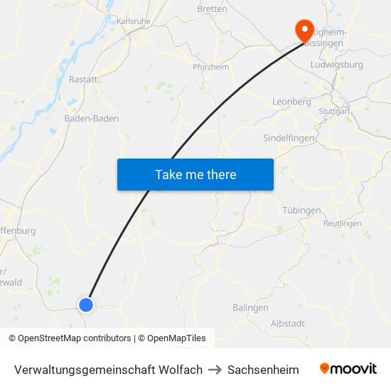 Verwaltungsgemeinschaft Wolfach to Sachsenheim map