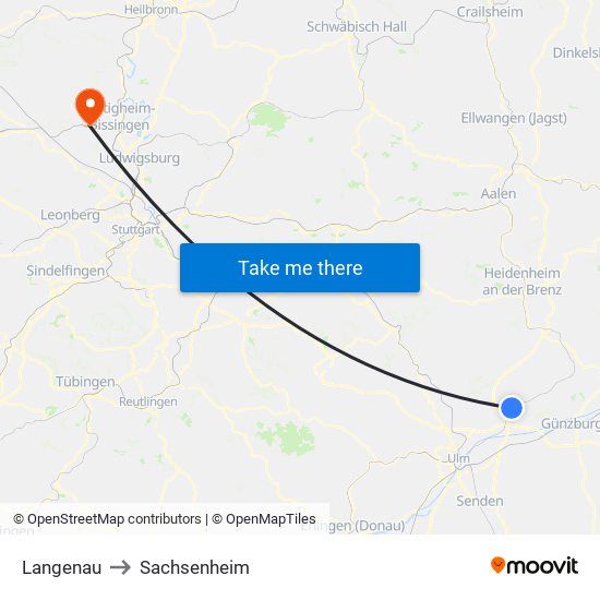 Langenau to Sachsenheim map